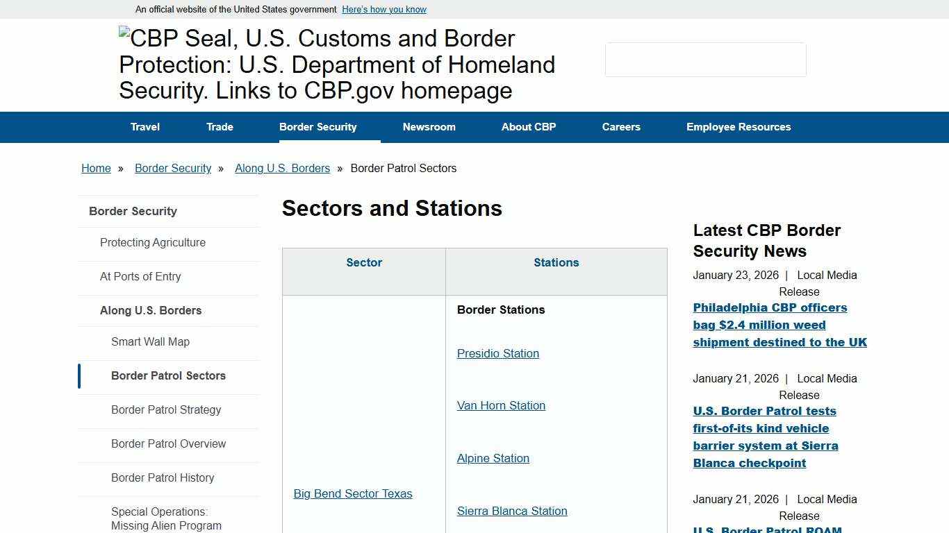 Sectors and Stations U.S. Customs and Border Protection